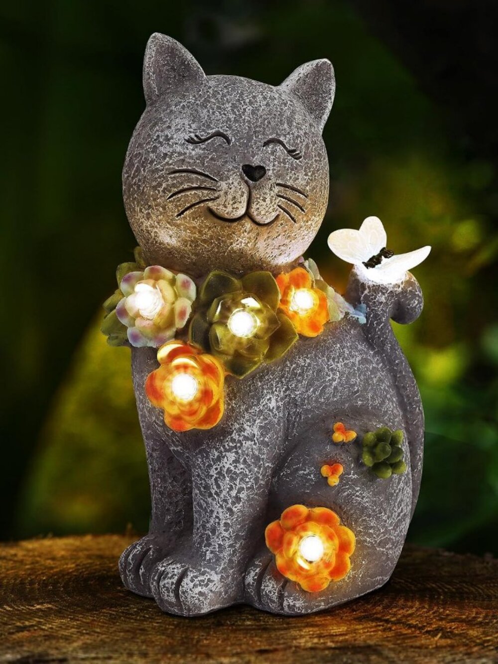 Solar Garden Statues - 6 LED Cat & Butterfly Outdoor Decor, Waterproof Yard Art